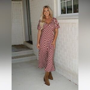 These Three Boutique Harper Striped Midi Dress- Burgundy